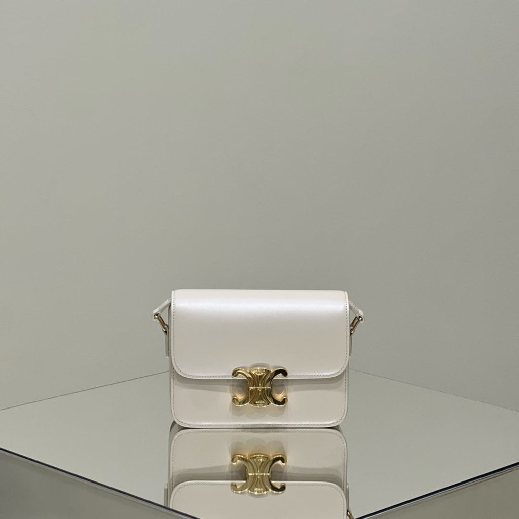 CELINE MINI CLAUDE 22 SHINY CALFSKIN WHITE