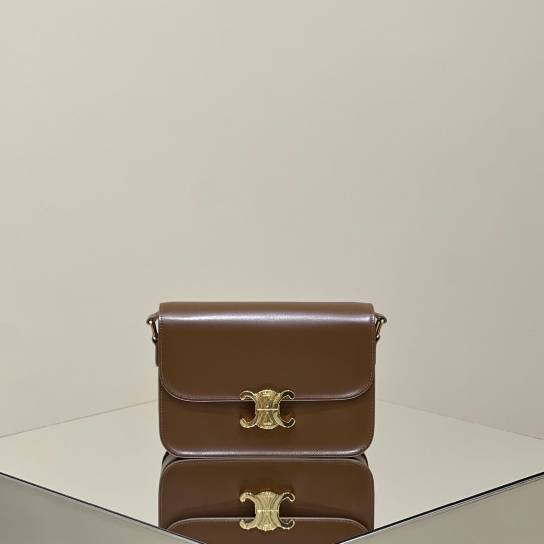 CELINE MINI CLAUDE 22 SHINY CALFSKIN CHOCOLATE BROWN