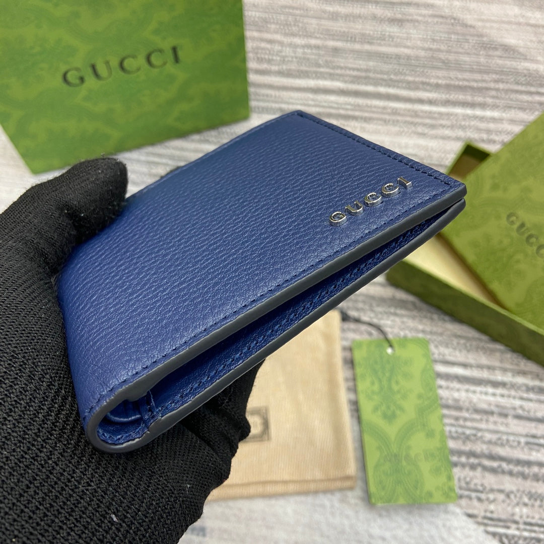 GUCCI BIFOLD WALLET 11 IN CLASSIC BLUE CALFSKIN