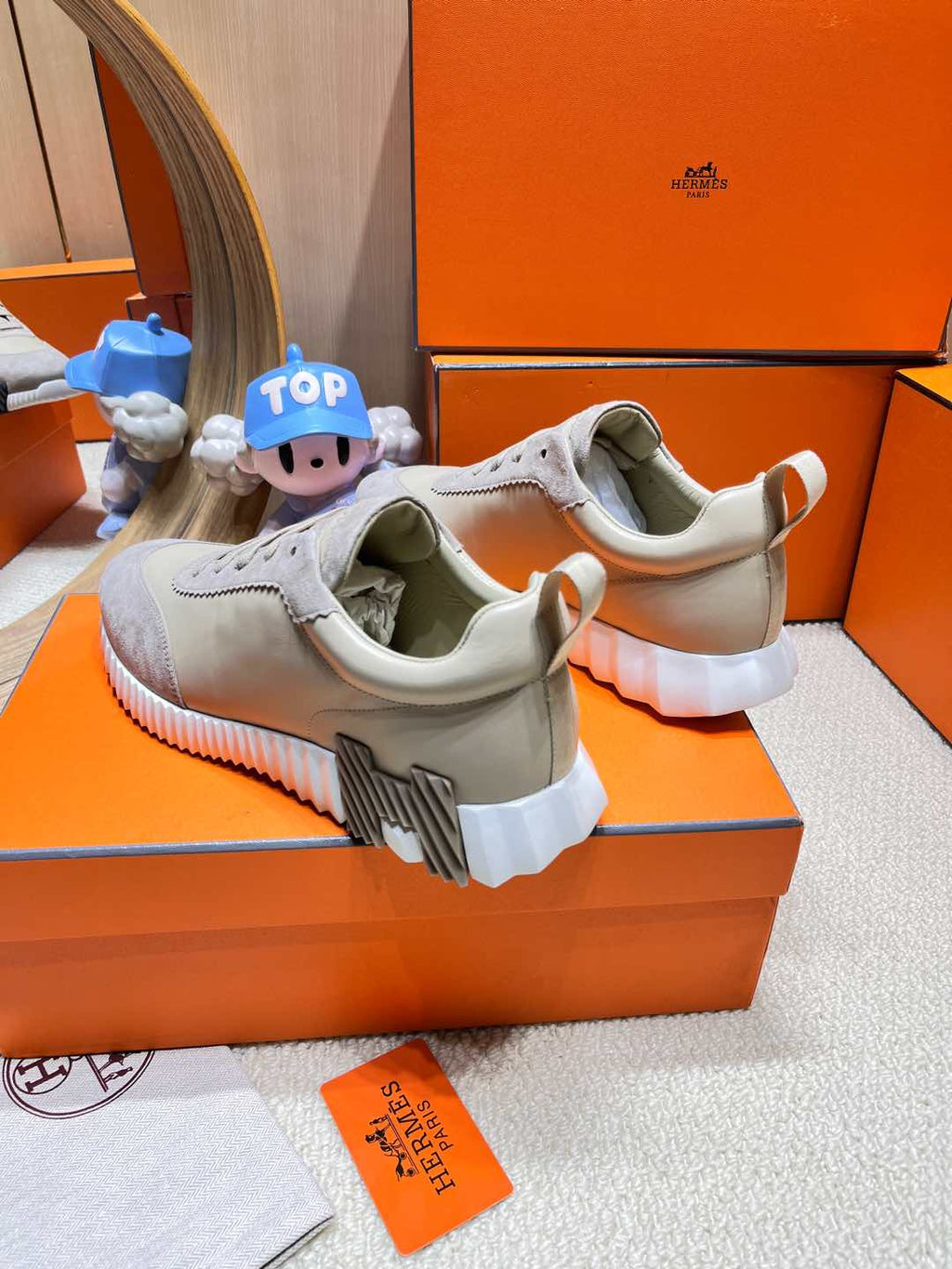HERMES BOUNCING SNEAKER IN PALE GRAY SUEDE AND CALFSKIN