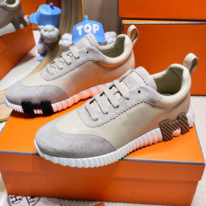 HERMES BOUNCING SNEAKER IN PALE GRAY SUEDE AND CALFSKIN
