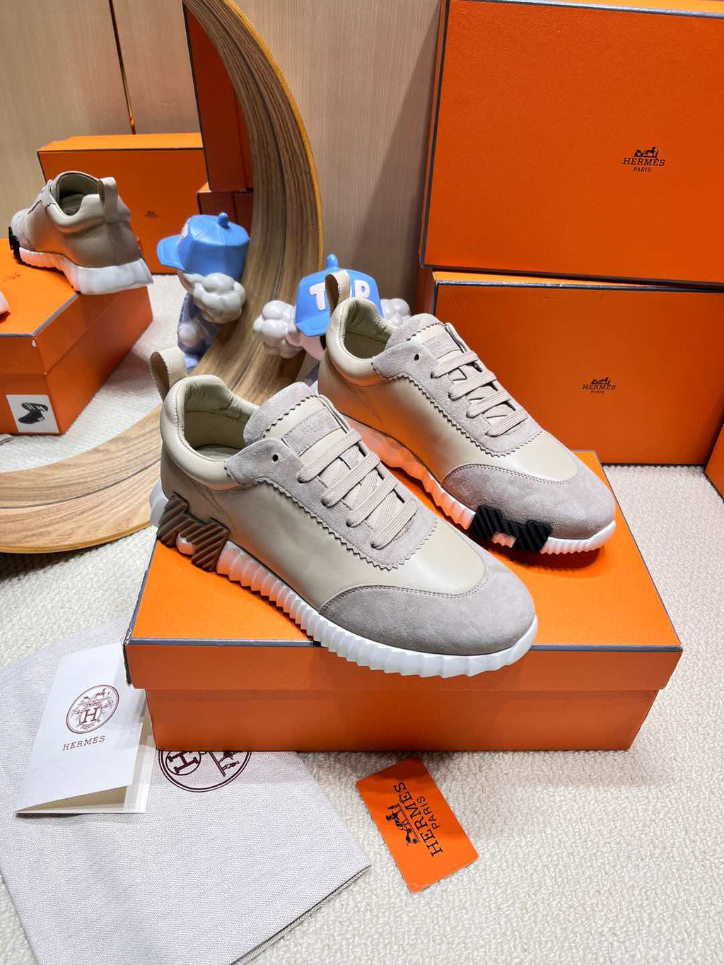 HERMES BOUNCING SNEAKER IN PALE GRAY SUEDE AND CALFSKIN