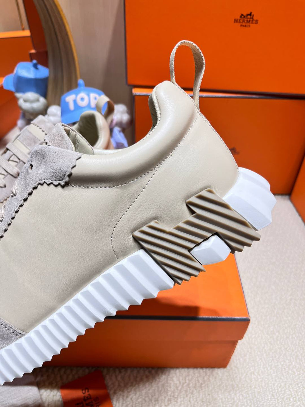 HERMES BOUNCING SNEAKER IN PALE GRAY SUEDE AND CALFSKIN