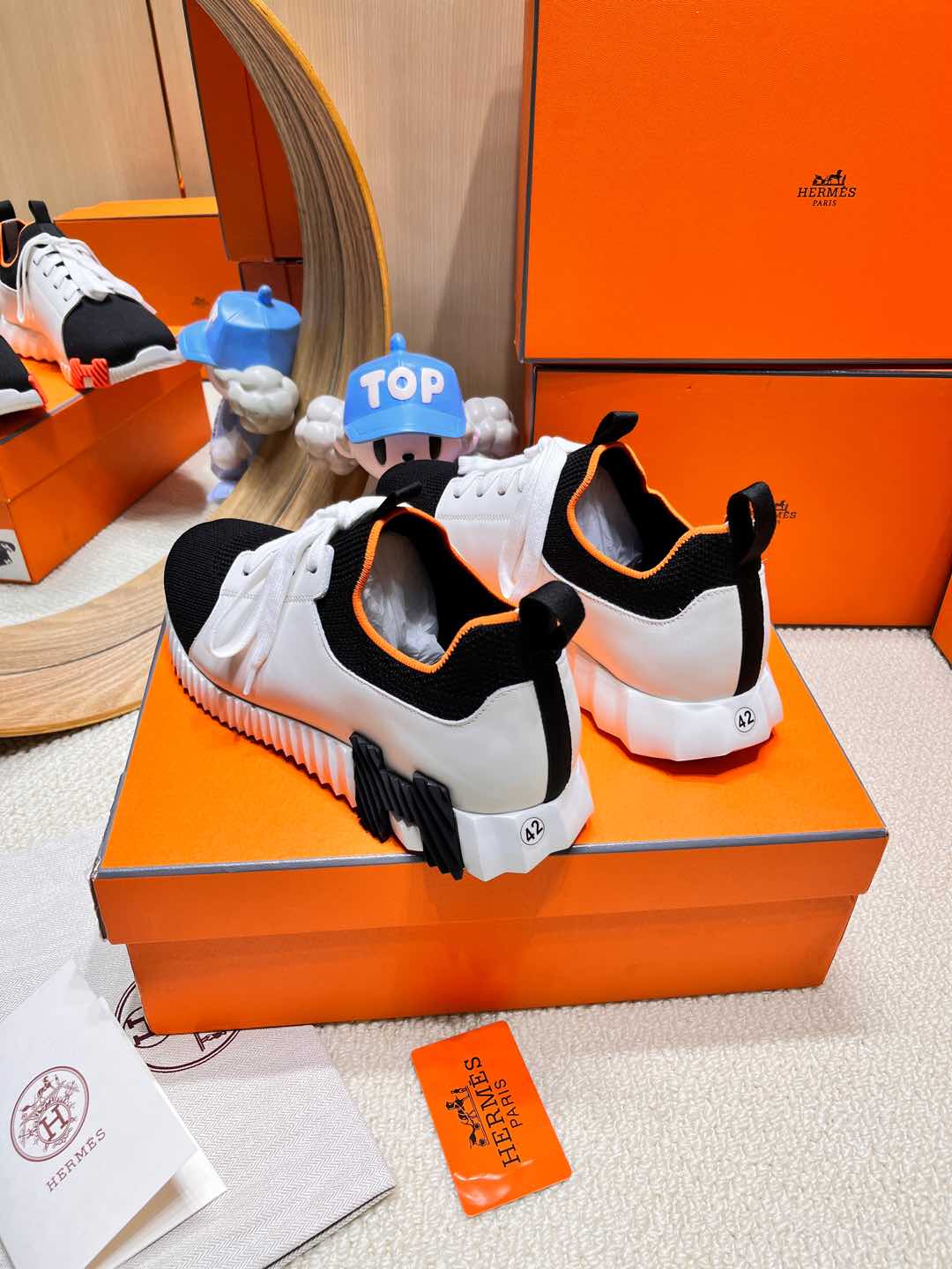HERMES DEPART SLIP-ON SNEAKER IN WHITE MIX BLACK KNIT AND CALFSKIN
