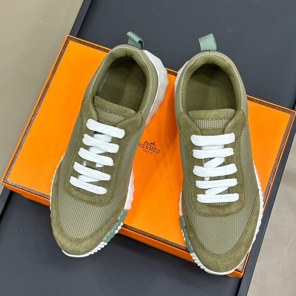 HERMES BOUNCING SNEAKERS OLIVE CALFSKIN