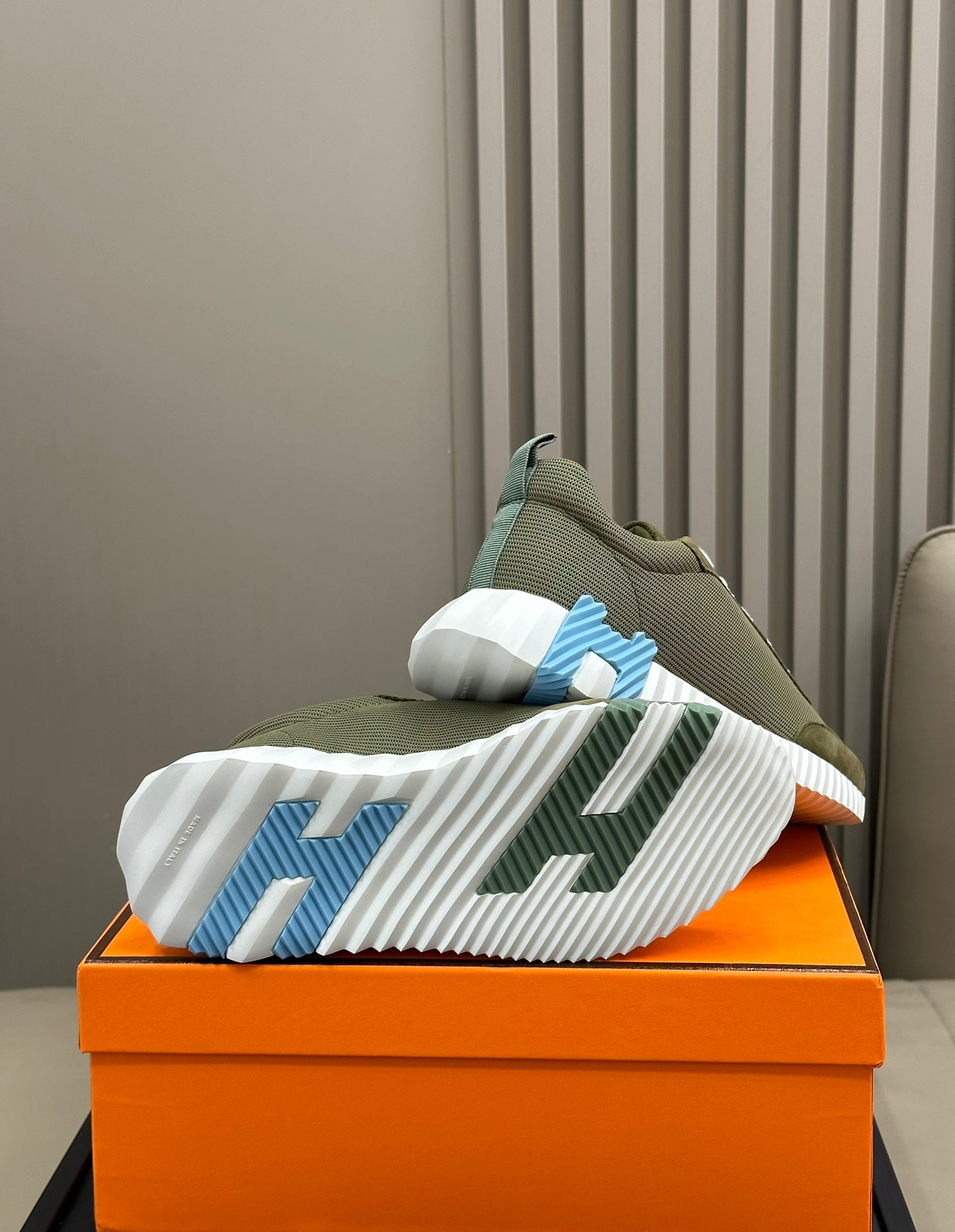 HERMES BOUNCING SNEAKERS OLIVE CALFSKIN