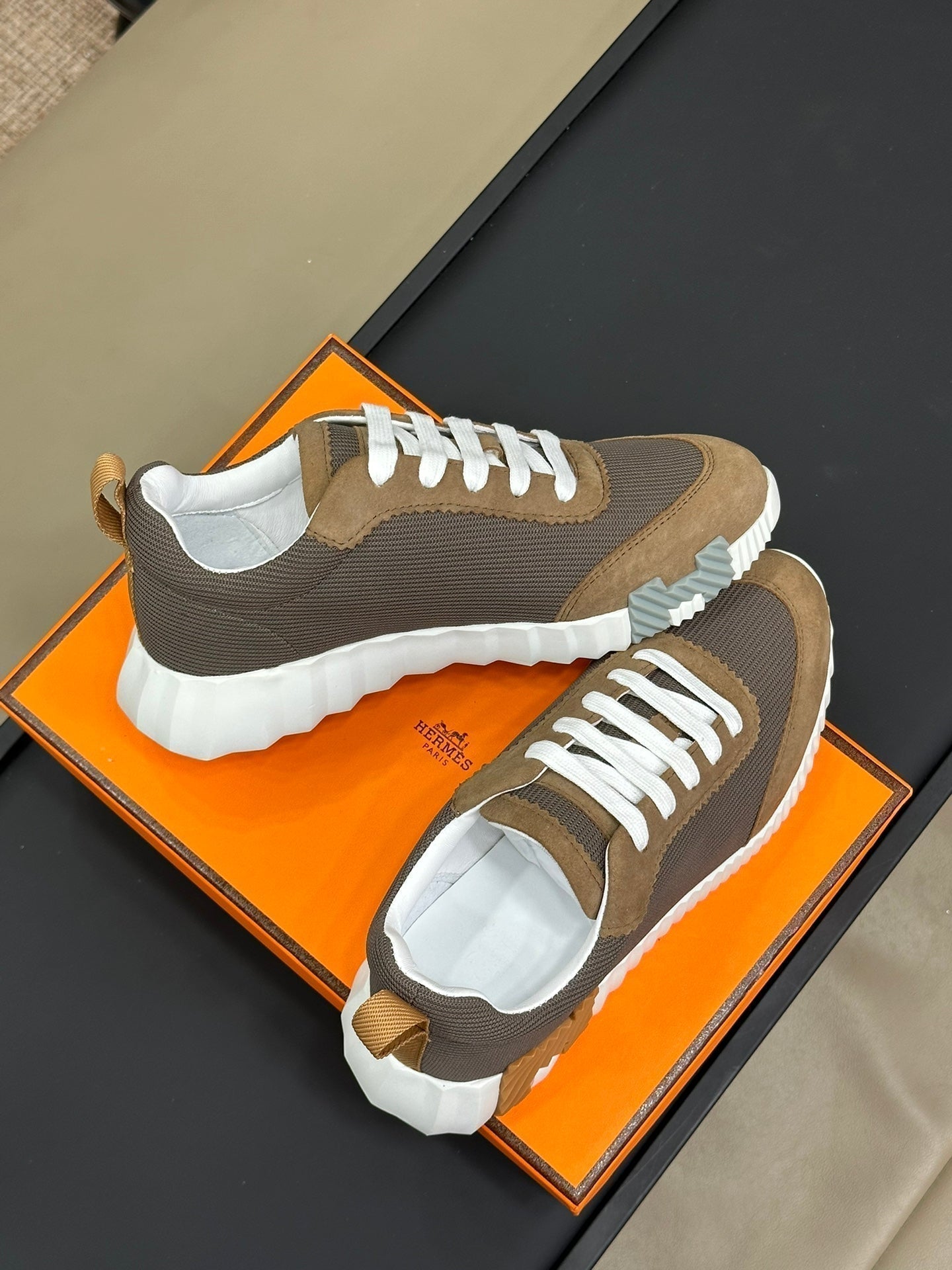 HERMES BOUNCING SNEAKERS BROWN CALFSKIN