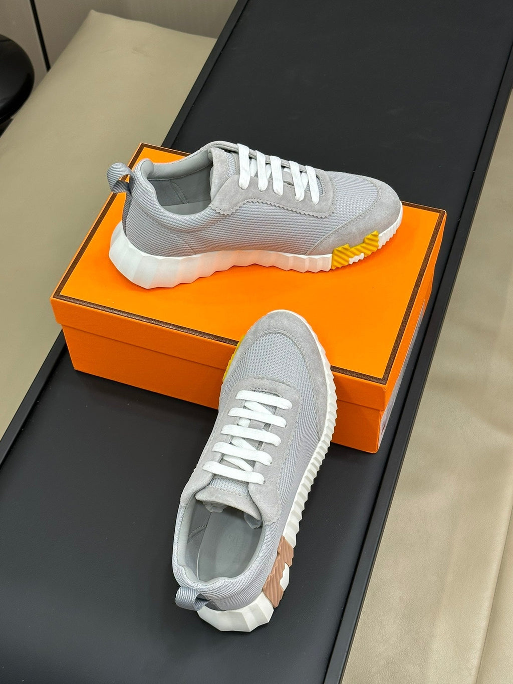 HERMES BOUNCING SNEAKERS LIGHT GRAY CALFSKIN