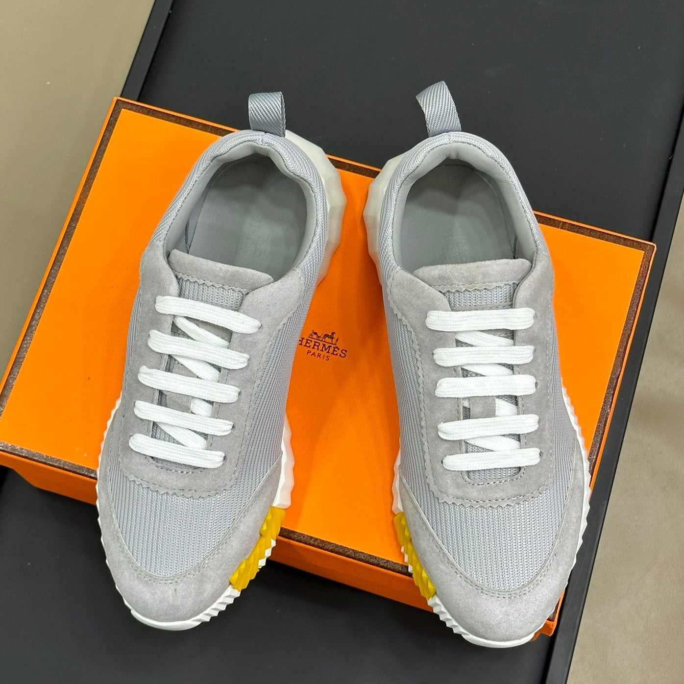 HERMES BOUNCING SNEAKERS LIGHT GRAY CALFSKIN