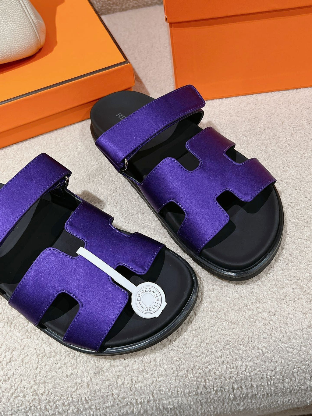 HERMES CHYPRE SANDAL BLACK MIX IMPERIAL BLUE CALFSKIN