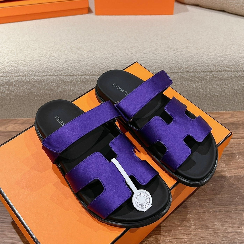 HERMES CHYPRE SANDAL BLACK MIX IMPERIAL BLUE CALFSKIN