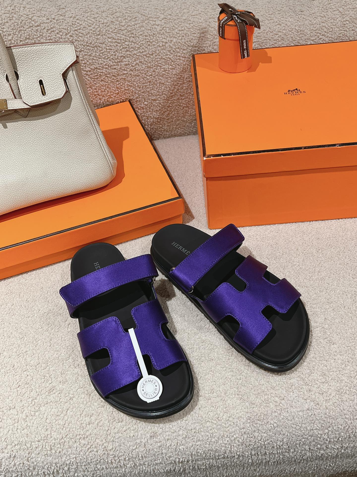 HERMES CHYPRE SANDAL BLACK MIX IMPERIAL BLUE CALFSKIN