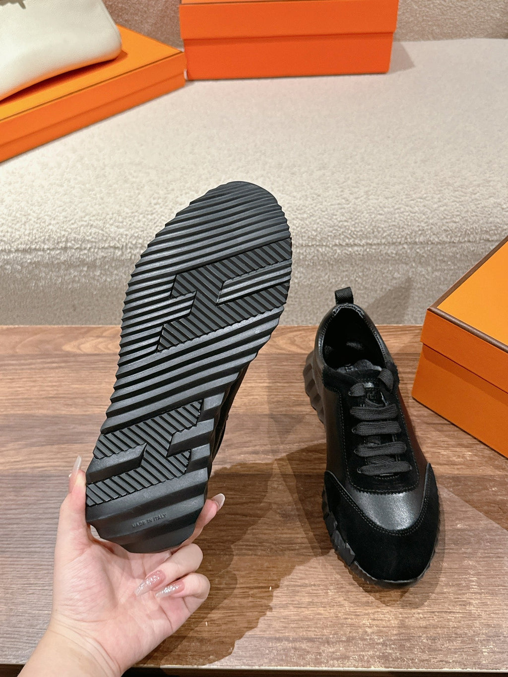 HERMES MAINLAND SNEAKER IN FULL BLACK SUEDE AND CALFSKIN
