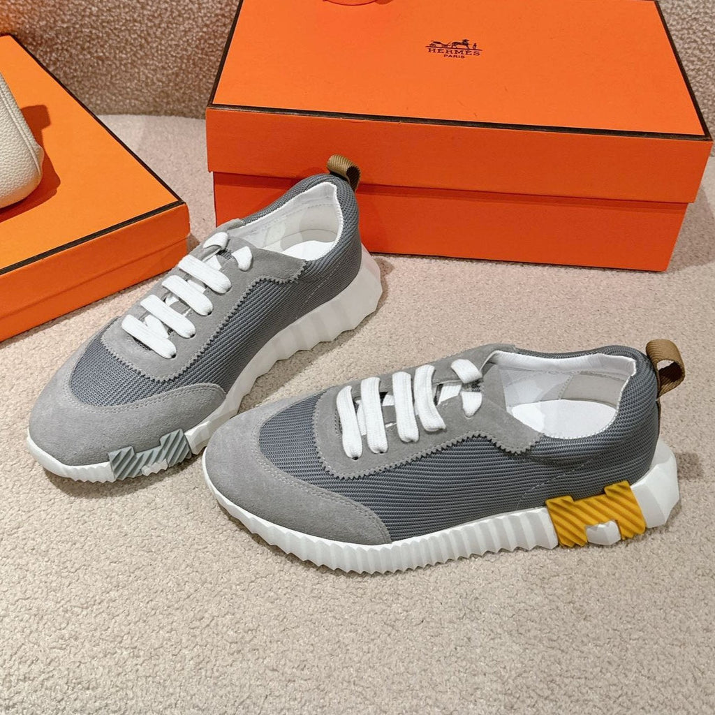 HERMES MAINLAND SNEAKER IN ASH GRAY SUEDE AND SHARK GRAY BREATHABLE MESH FABRIC 959350