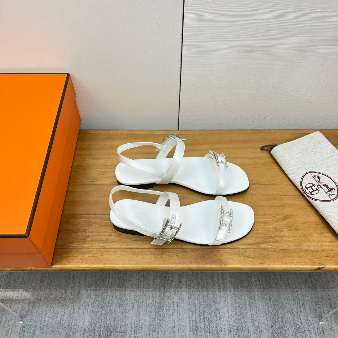 HERMES BUCKLE SANDAL WHITE CALFSKIN