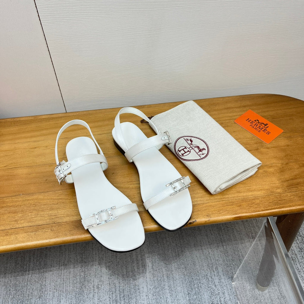 HERMES BUCKLE SANDAL WHITE CALFSKIN