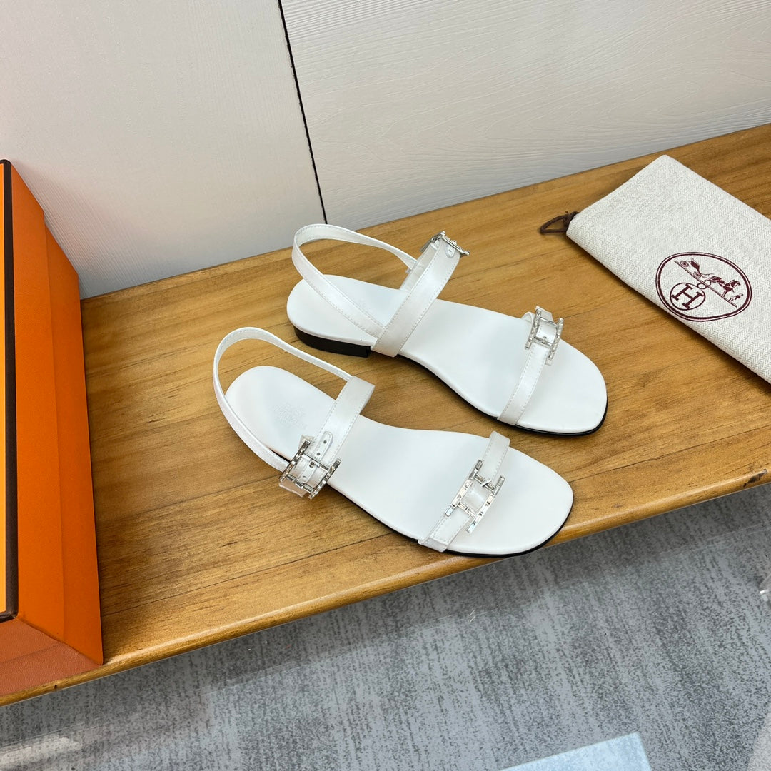 HERMES BUCKLE SANDAL WHITE CALFSKIN