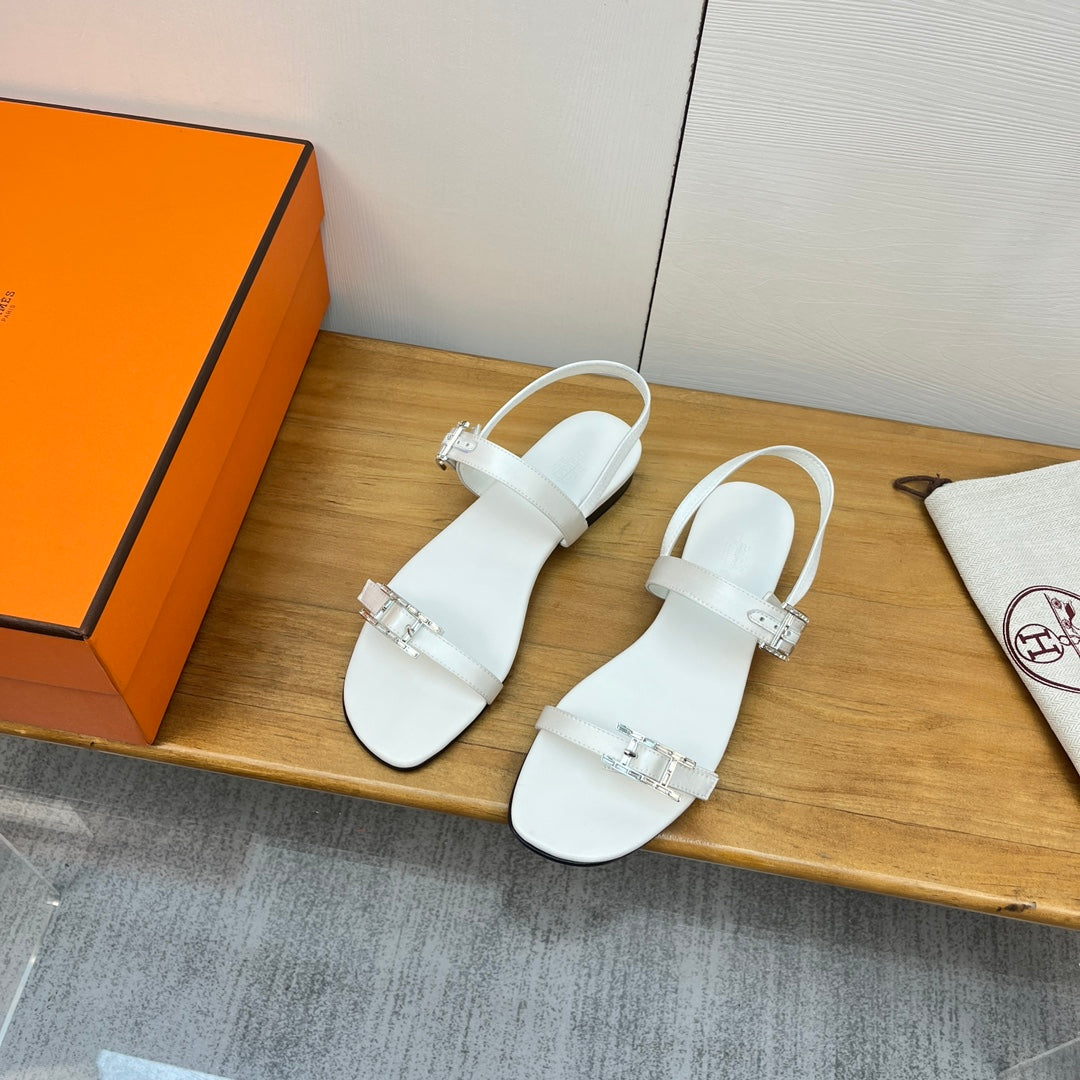 HERMES BUCKLE SANDAL WHITE CALFSKIN