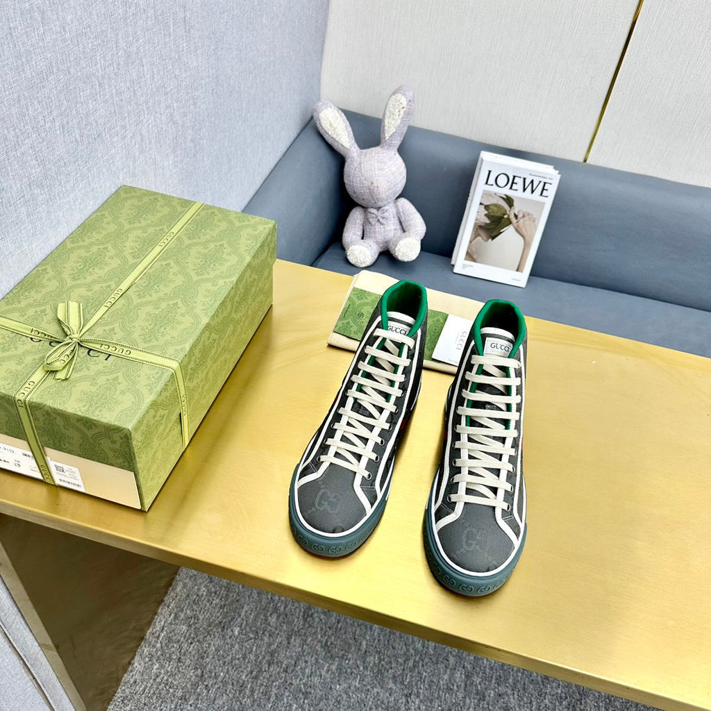 GUCCI TENNIS 1977 HIGH-TOP TRAINER BRIGHT GRAY CANVAS