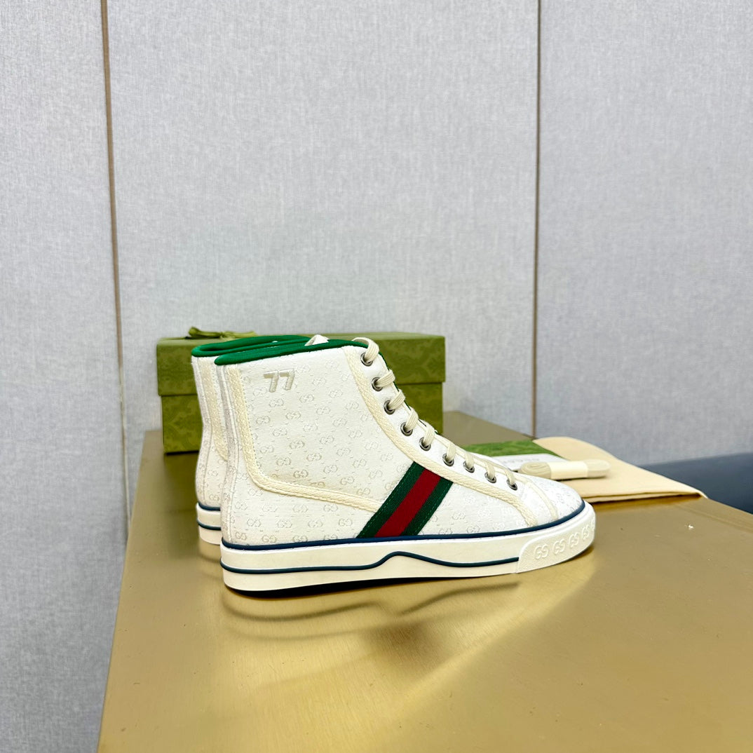 GUCCI TENNIS 1977 HIGH-TOP TRAINER WHITE CANVAS