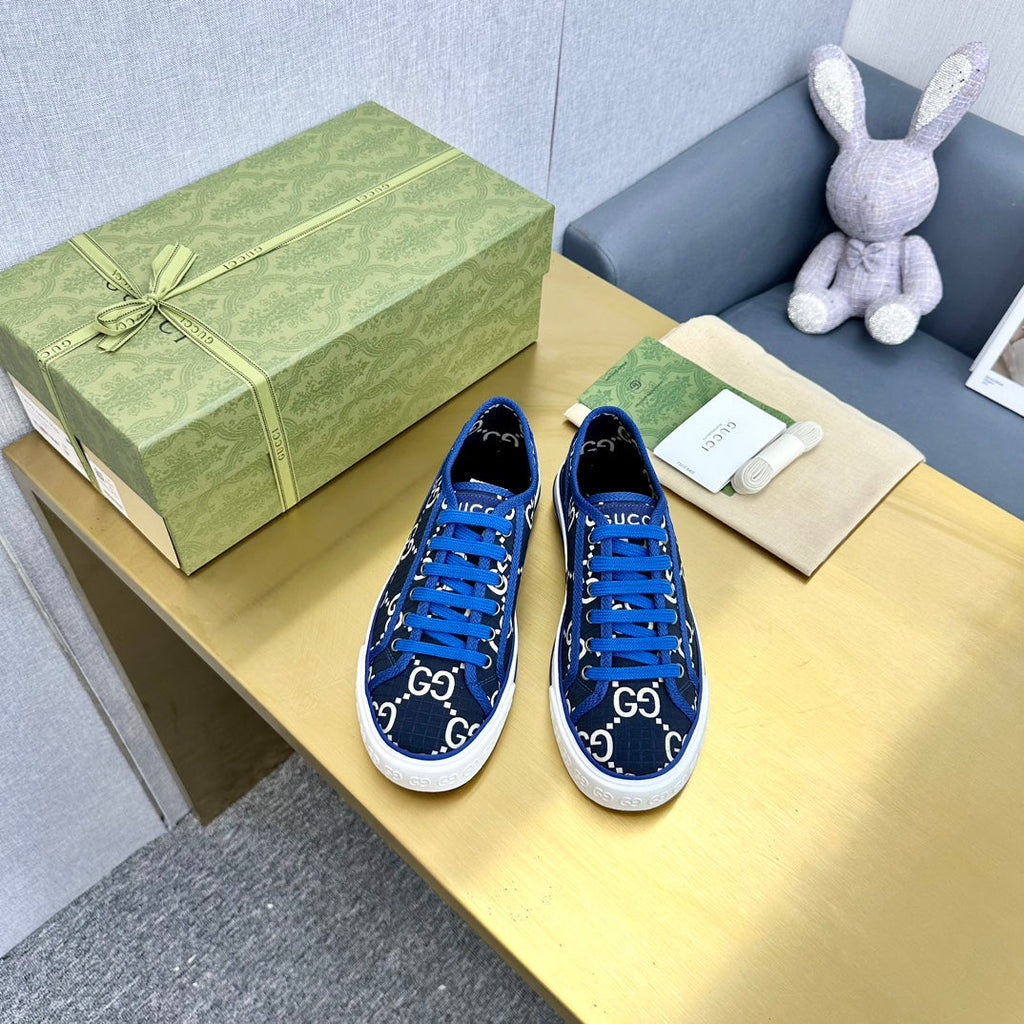 GUCCI TENNIS 1977 TRAINER BLACK AND COBALT CANVAS