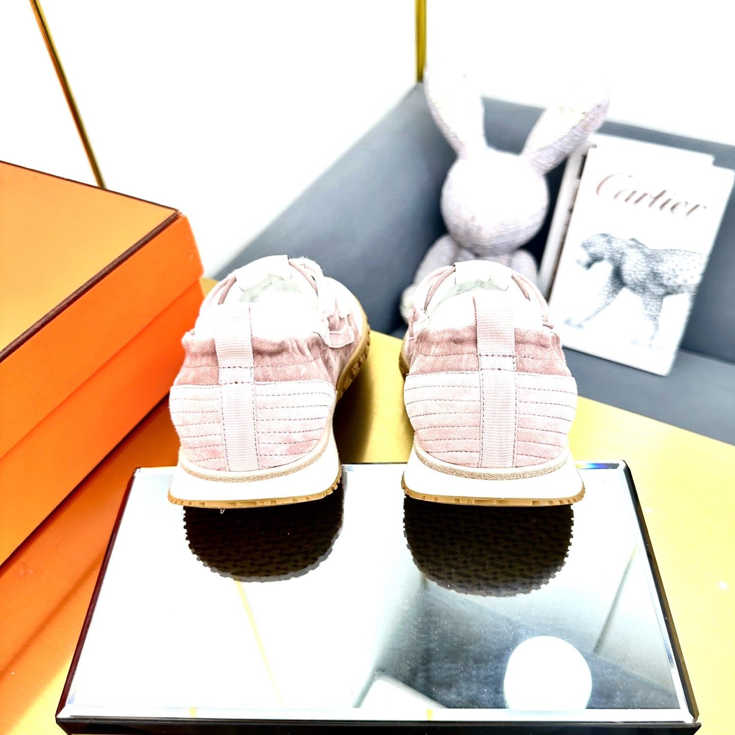 HERMES JET SNEAKER IN LIGHT PINK SUEDE