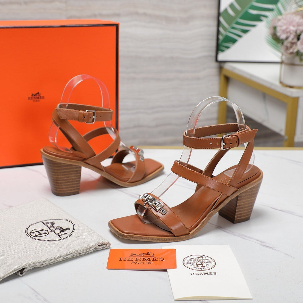 HERMES IVRESSE 65 SANDAL CARAMEL CALFSKIN