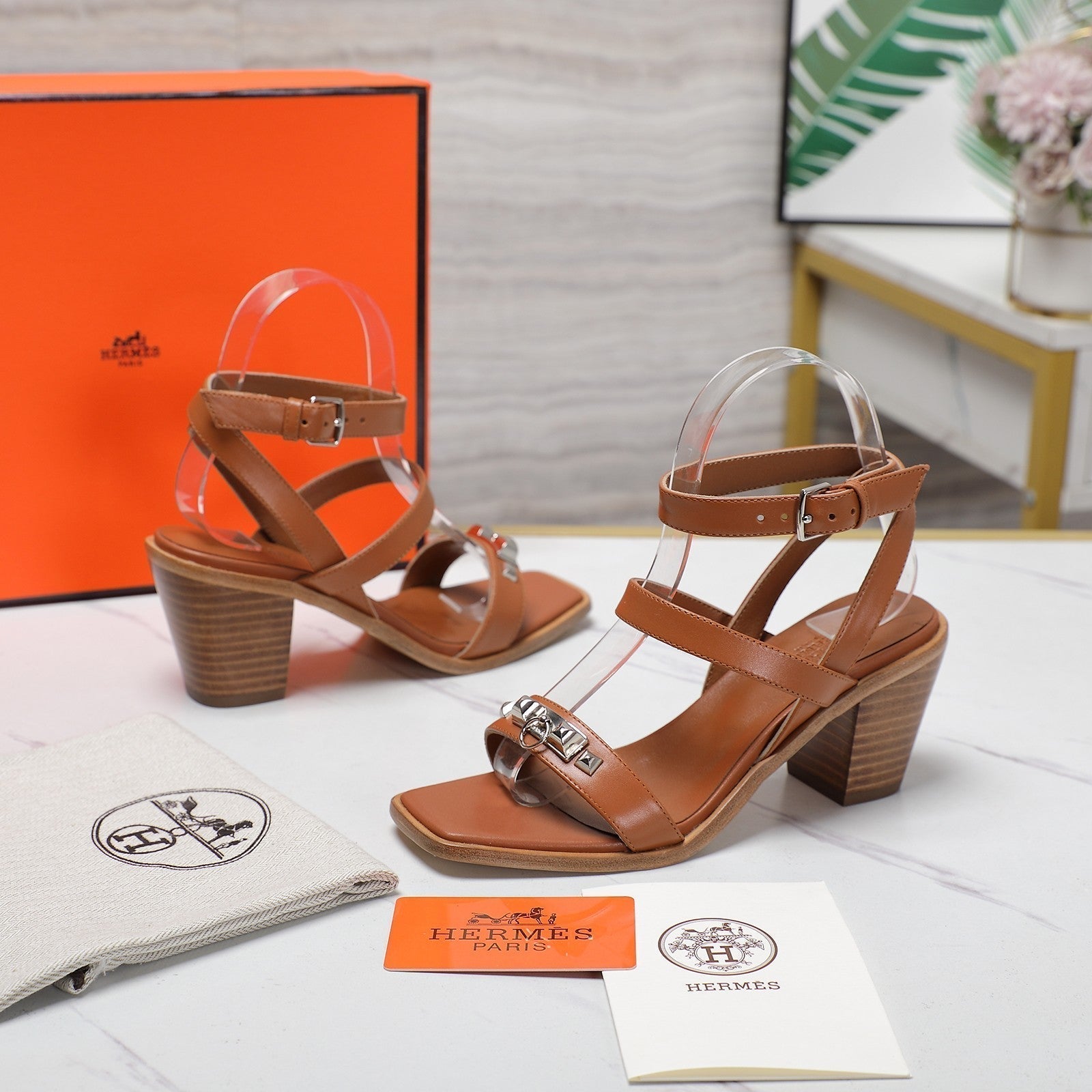 HERMES IVRESSE 65 SANDAL CARAMEL CALFSKIN