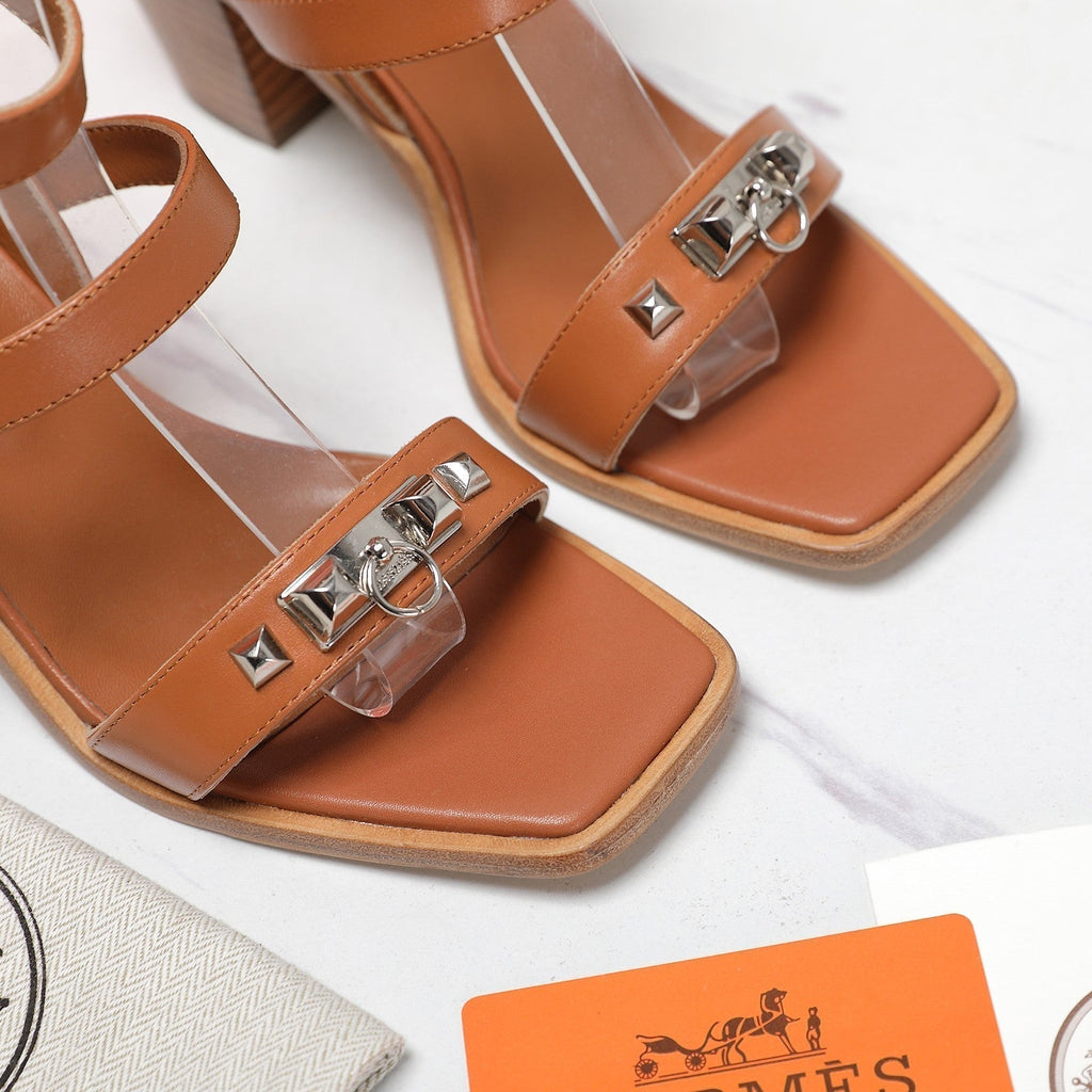 HERMES IVRESSE 65 SANDAL CARAMEL CALFSKIN