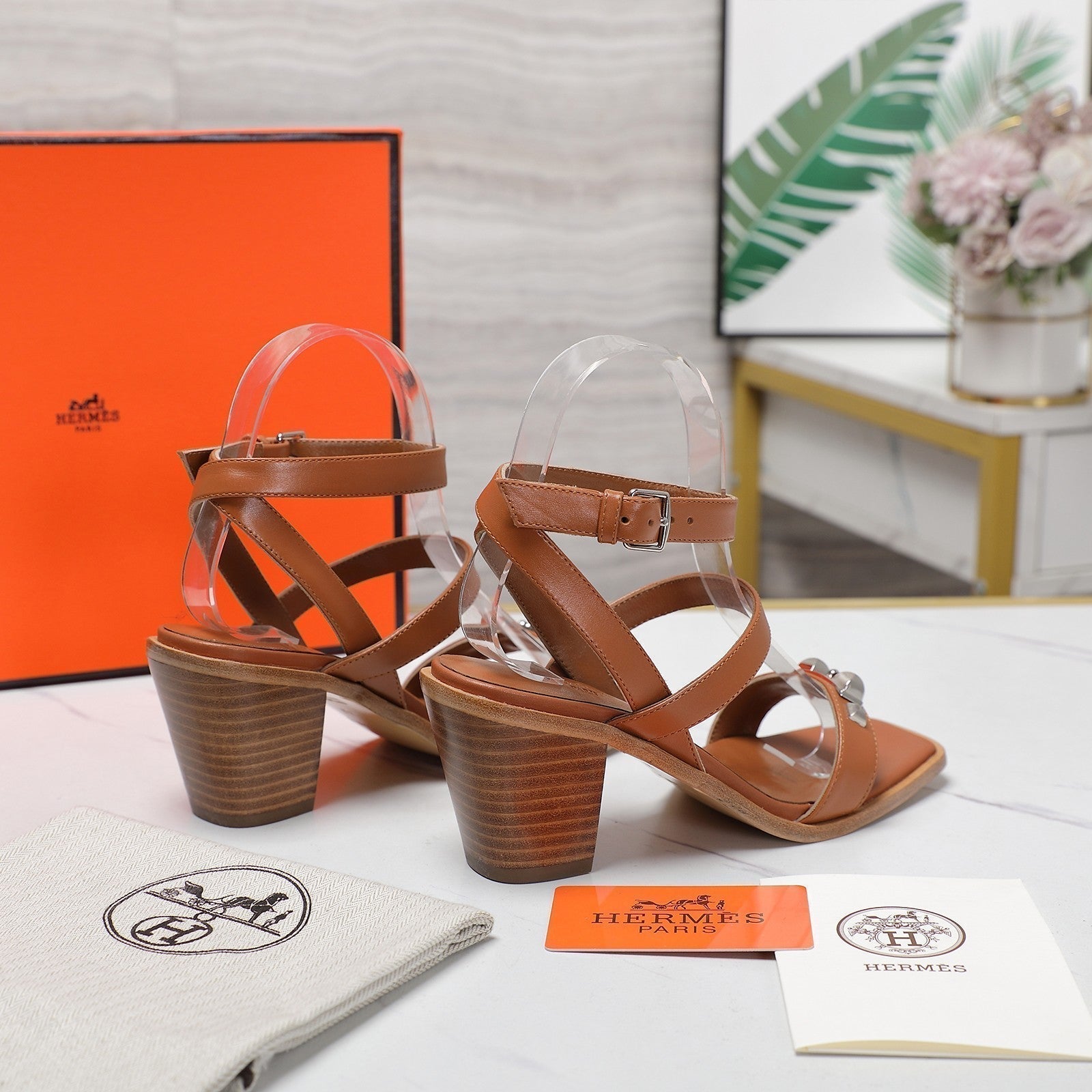 HERMES IVRESSE 65 SANDAL CARAMEL CALFSKIN