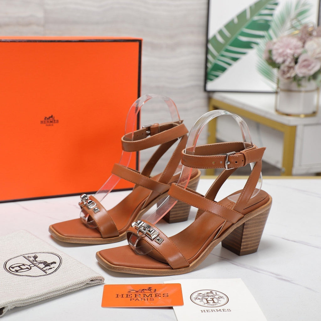 HERMES IVRESSE 65 SANDAL CARAMEL CALFSKIN