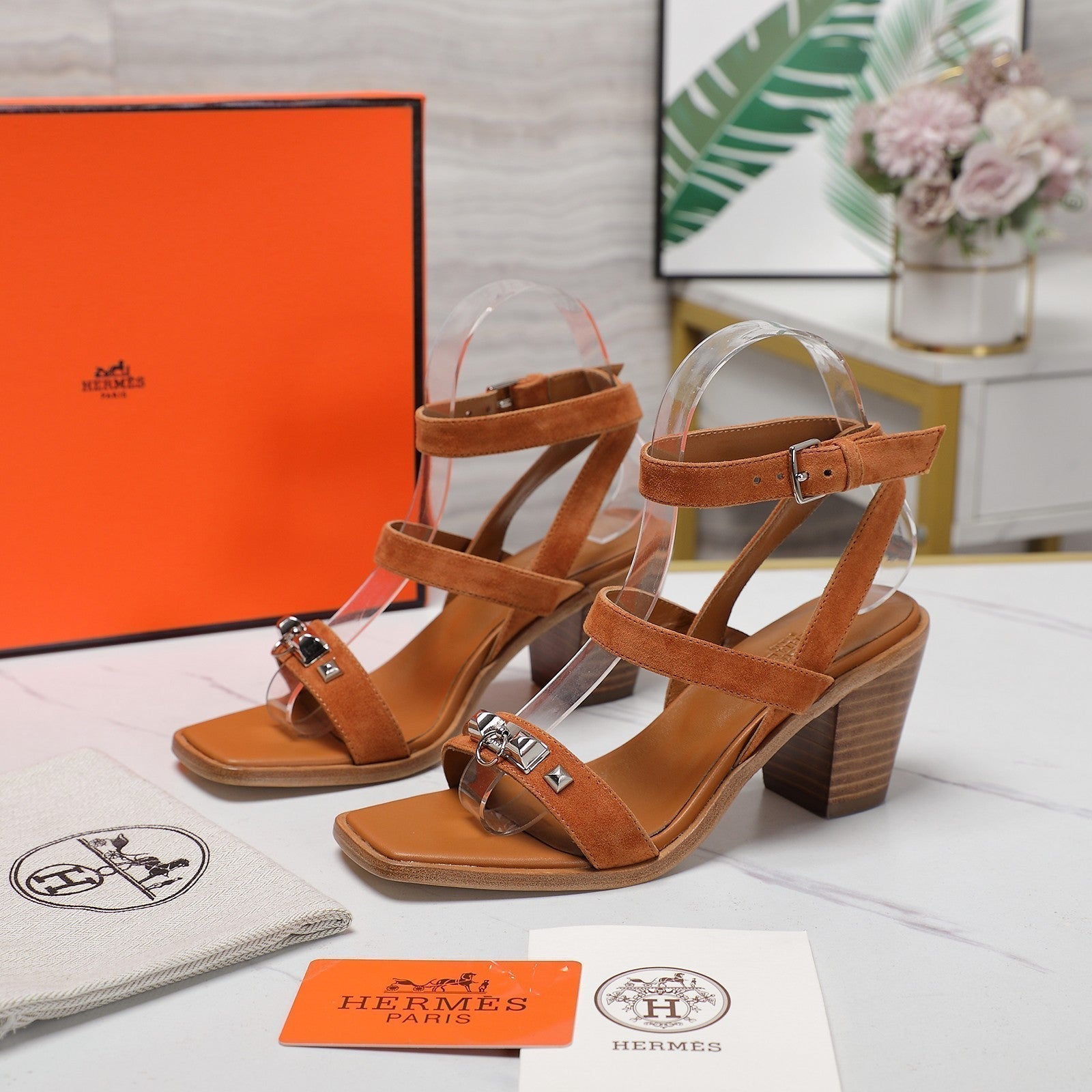 HERMES IVRESSE 65 SANDAL CARAMEL SUEDE