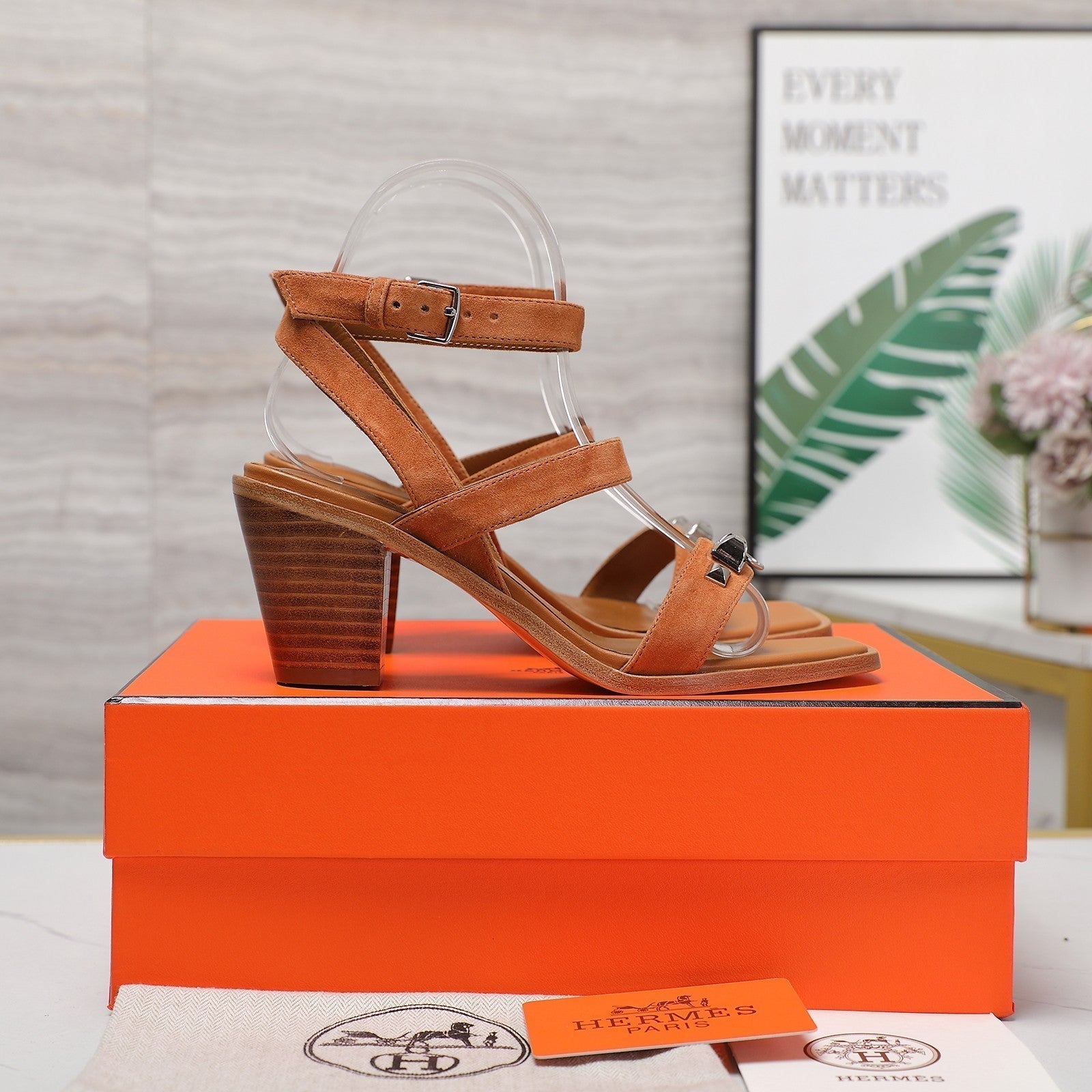 HERMES IVRESSE 65 SANDAL CARAMEL SUEDE