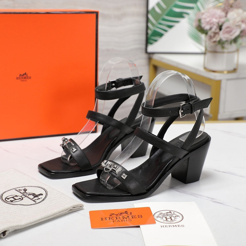 HERMES IVRESSE 65 SANDAL BLACK CALFSKIN