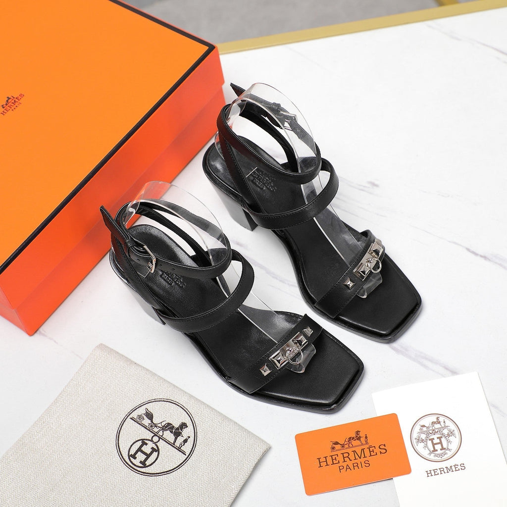 HERMES IVRESSE 65 SANDAL BLACK CALFSKIN