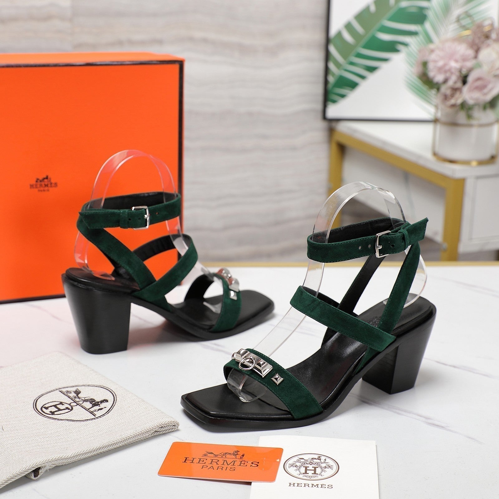 HERMES IVRESSE 65 SANDAL PEACOCK SUEDE