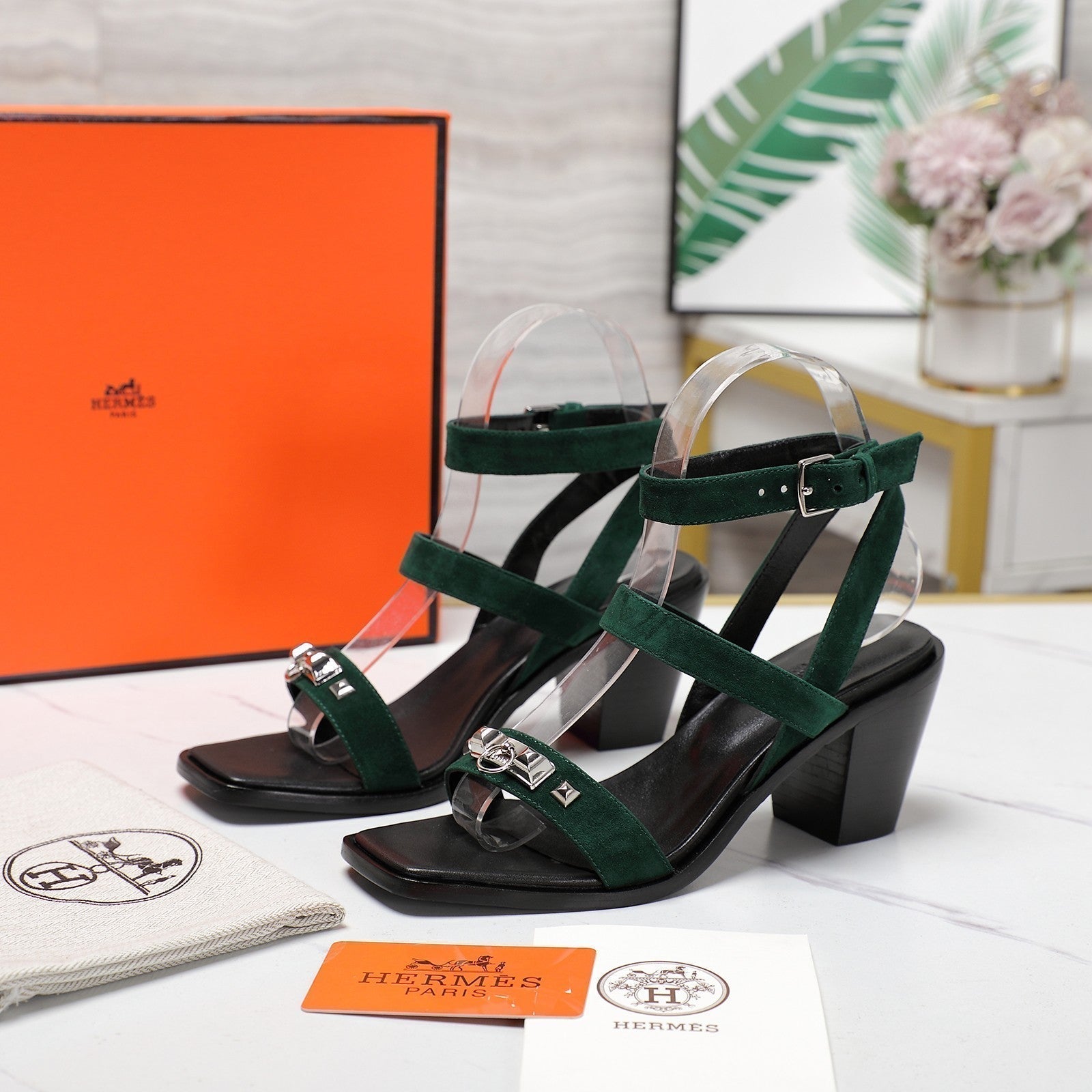 HERMES IVRESSE 65 SANDAL PEACOCK SUEDE