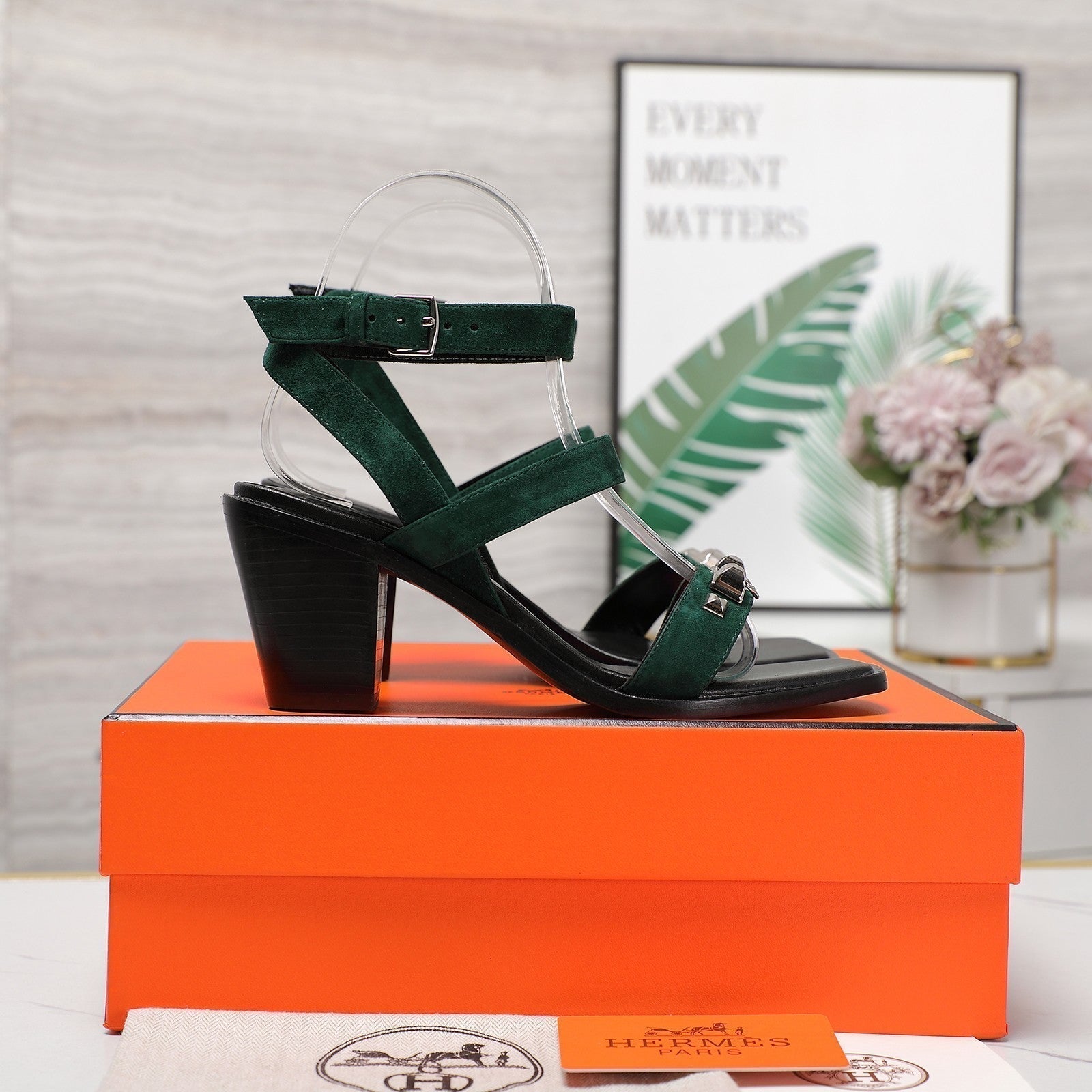 HERMES IVRESSE 65 SANDAL PEACOCK SUEDE