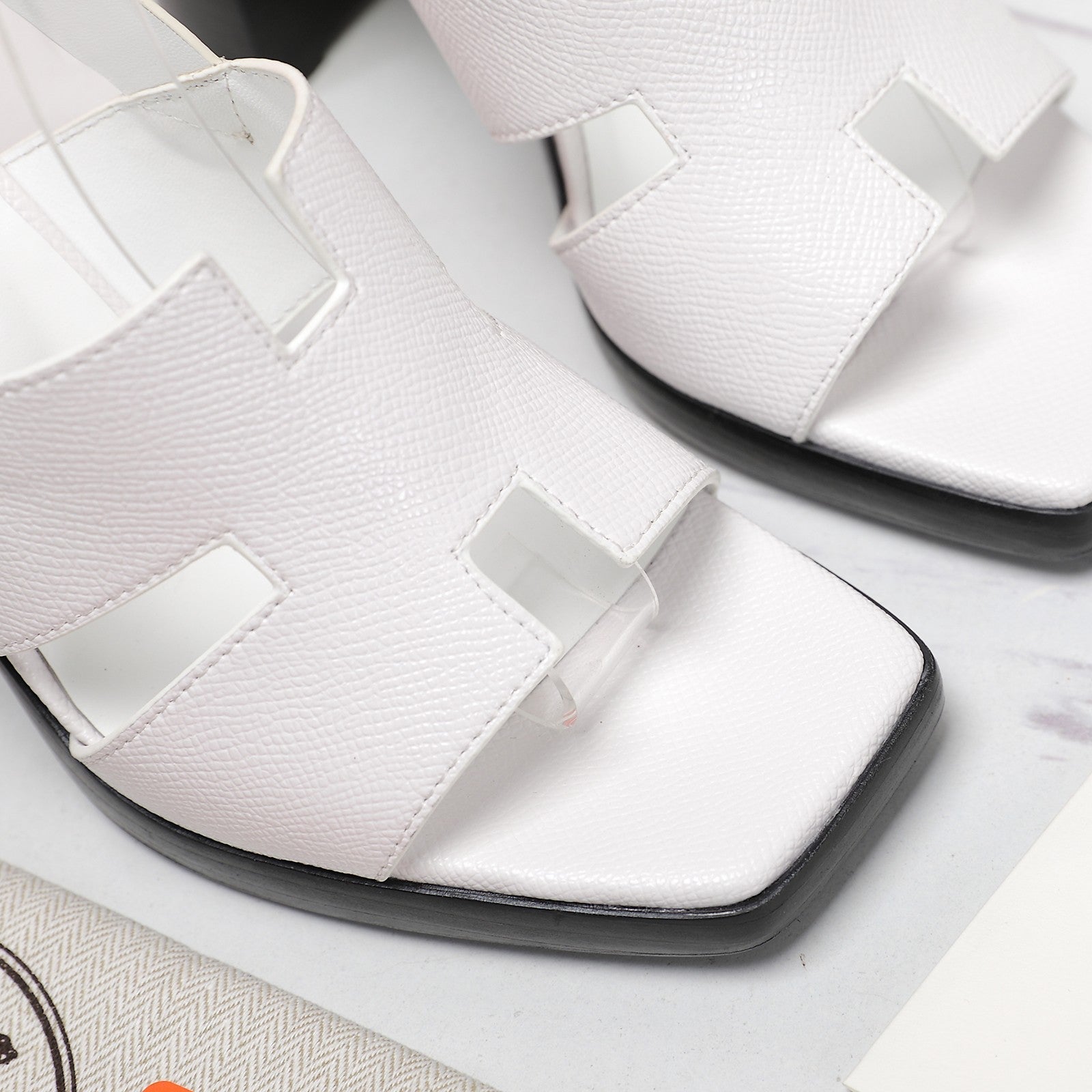 HERMES ERIS 95 SANDAL WHITE CALFSKIN