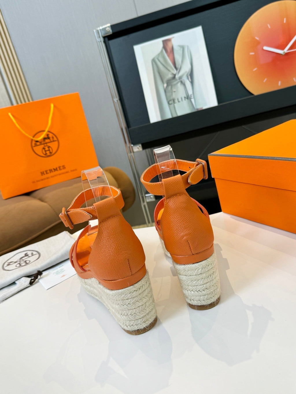HERMES Elda espadrille 80 Orange Epsom Calfskin