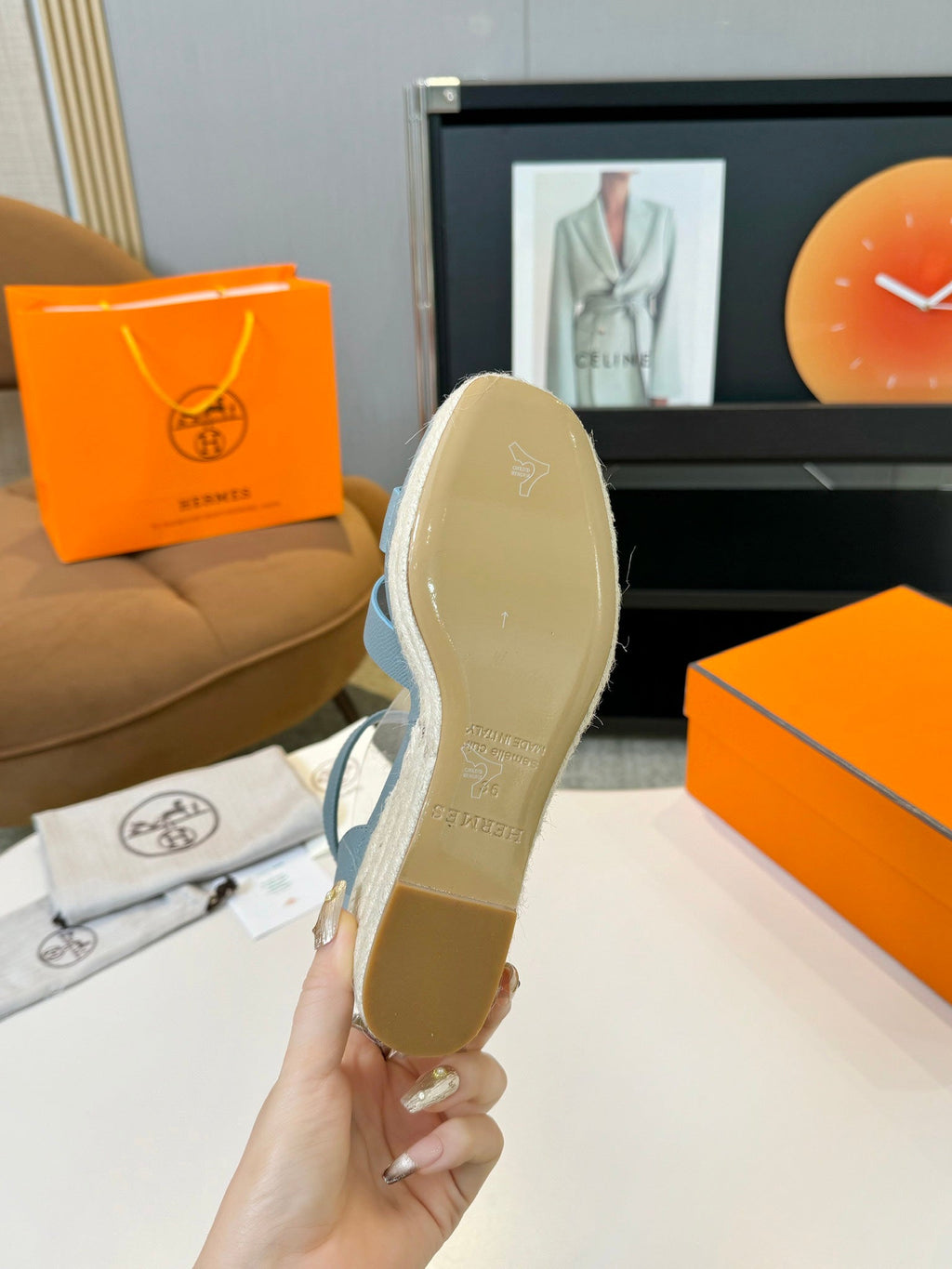 HERMES Elda espadrille 80 Baby Blue Epsom Calfskin