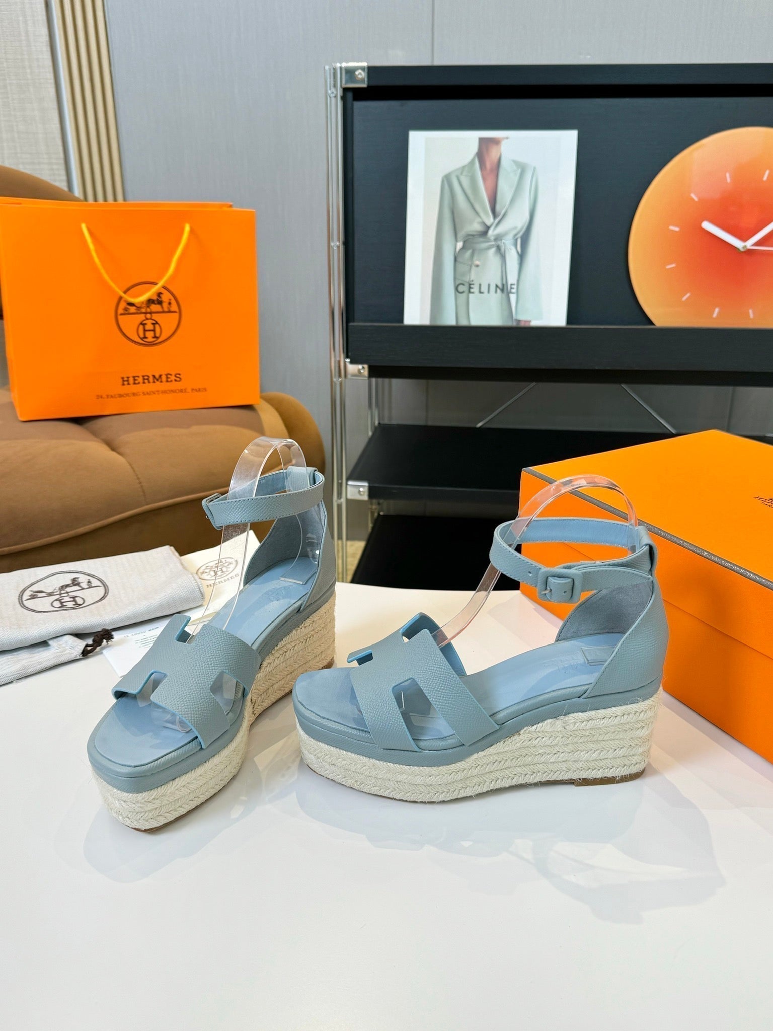 HERMES Elda espadrille 80 Baby Blue Epsom Calfskin