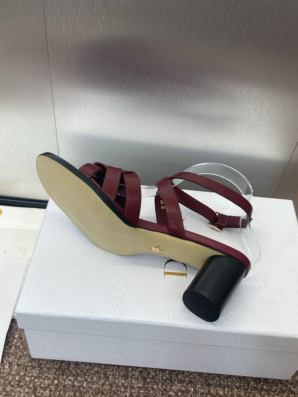 DIOR D-CLUB HIGH HEEL SLIDE 25S 55MM IN BURGUNDY RED CALFSKIN
