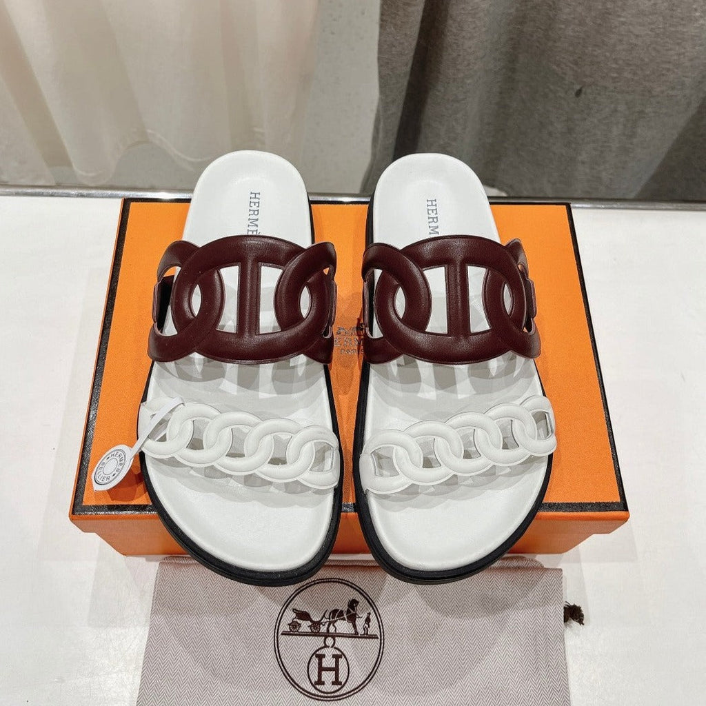 HERMES EXTRA SANDAL WHITE MIX BROWN CALFSKIN