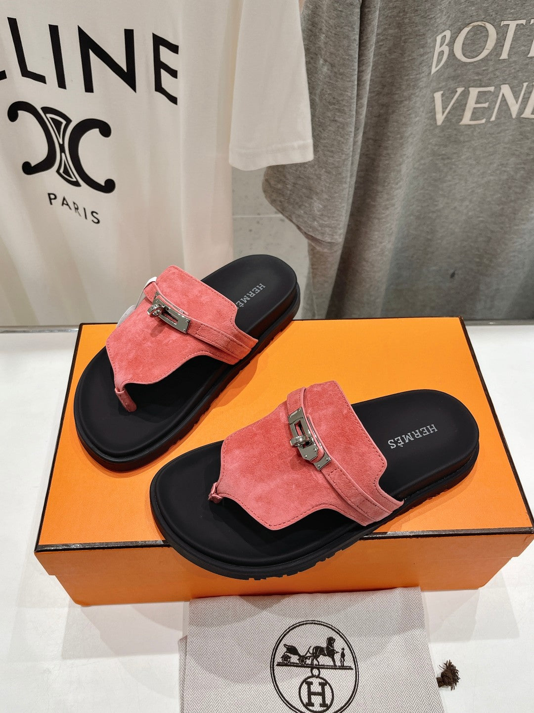 HERMES EMPIRE SANDAL BLACK MIX PINK SUEDE