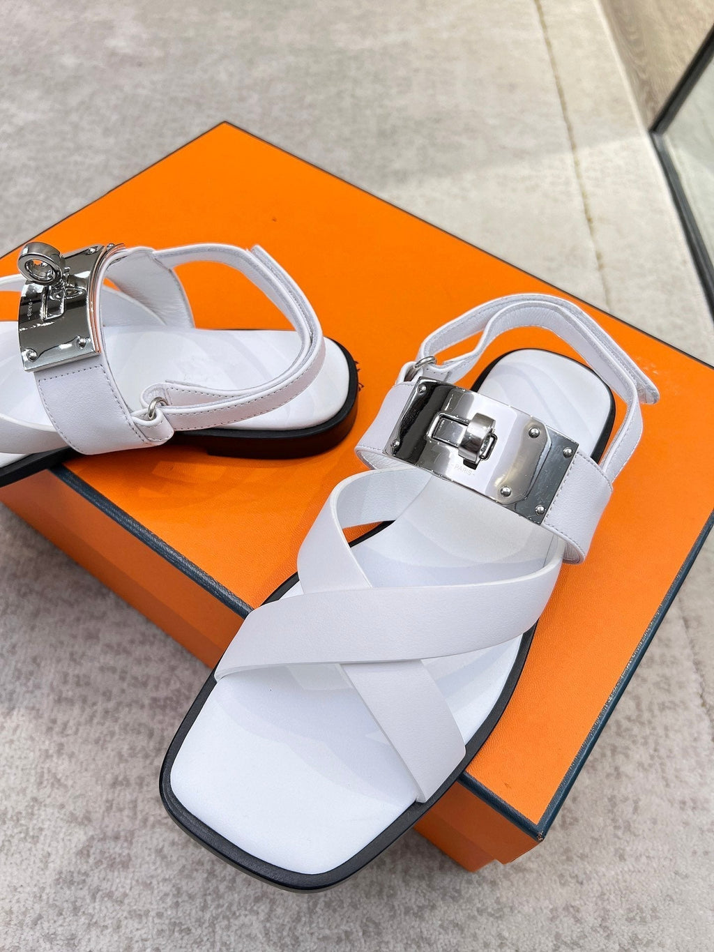 HERMES Ines sandal white calfskin