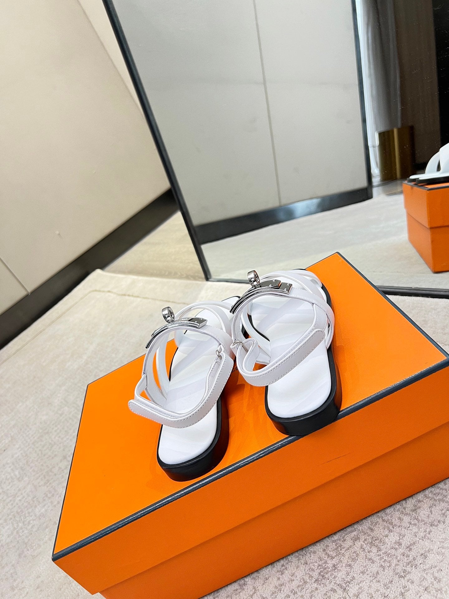 HERMES Ines sandal white calfskin