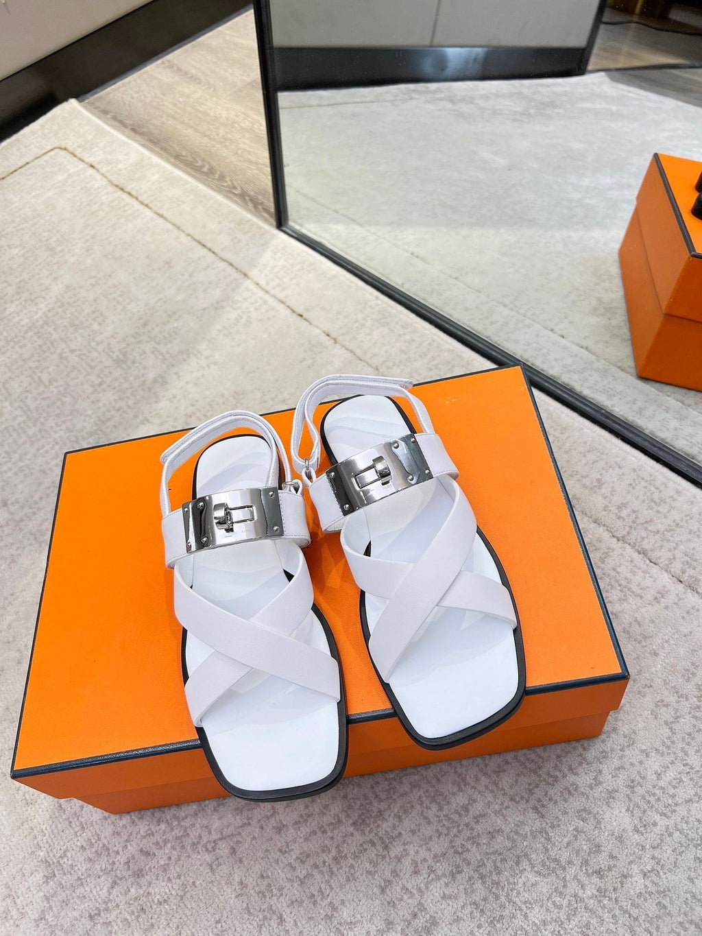 HERMES Ines sandal white calfskin