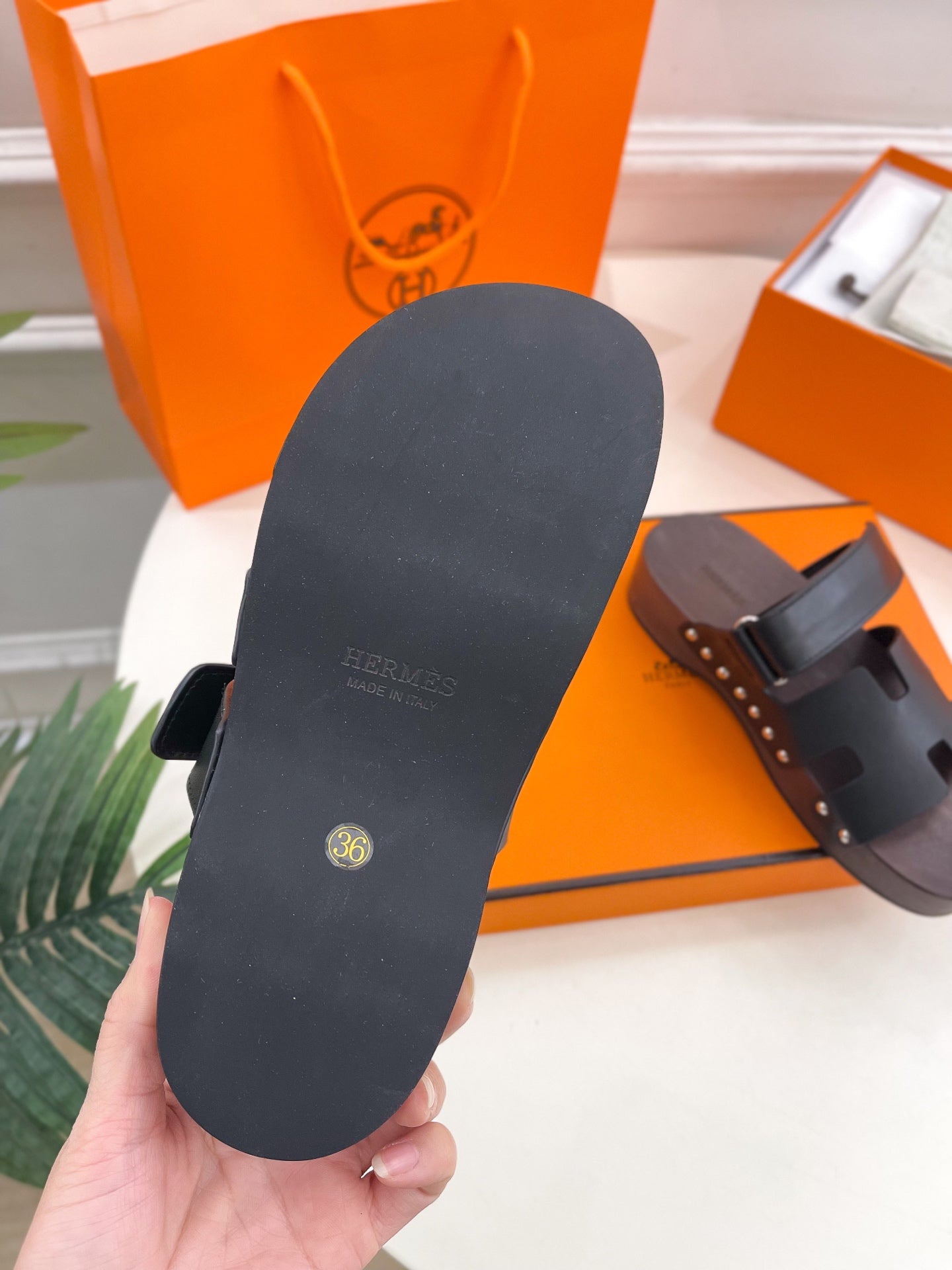 HERMES KOS CLOG IN BLACK CALFSKIN