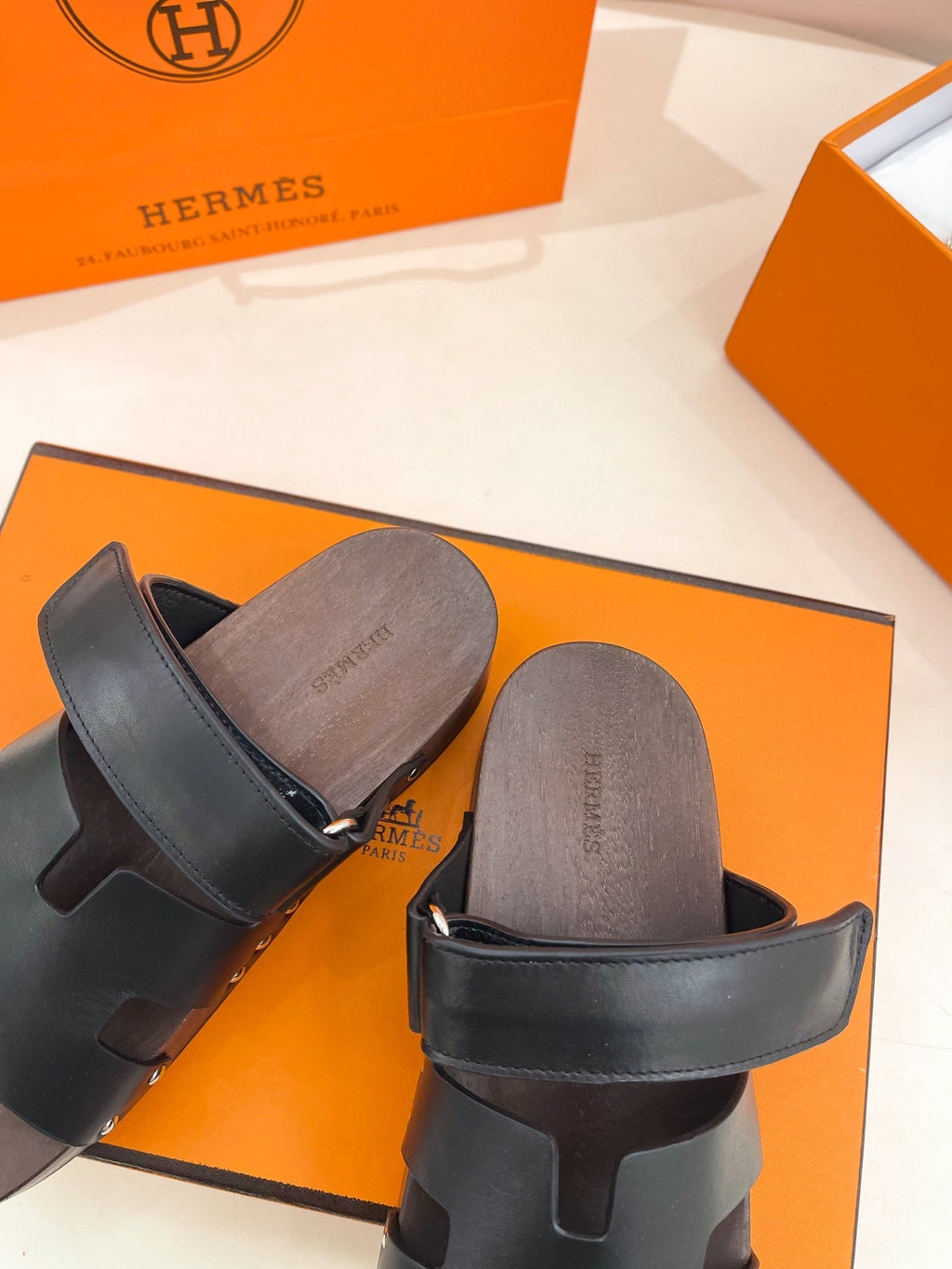 HERMES KOS CLOG IN BLACK CALFSKIN